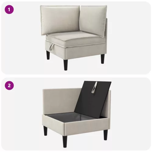  Sarok Sofa tárolóval Zabpehely Bársony