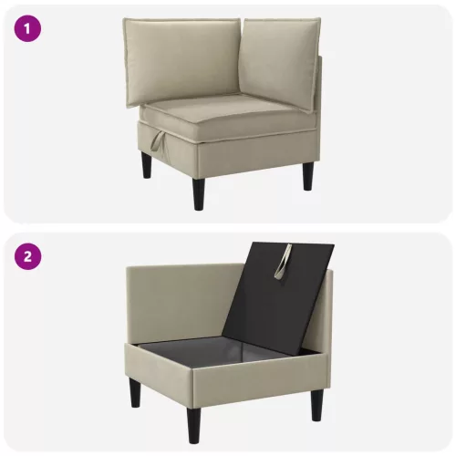  Sarok Sofa tárolóval Homokszín Bársony