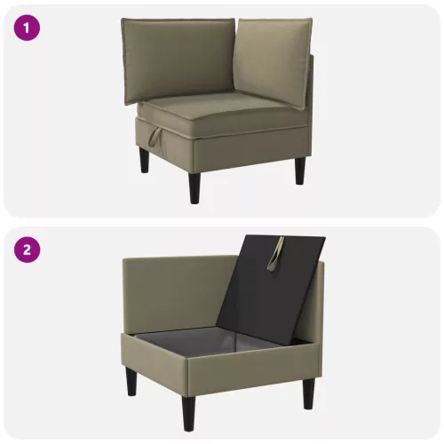  Sarok Sofa tárolóval Khaki Bársony