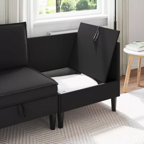  Sarok Sofa tárolóval Fekete Bársony