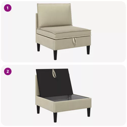  Középső Sofa tárolóval Homokszín Bársony