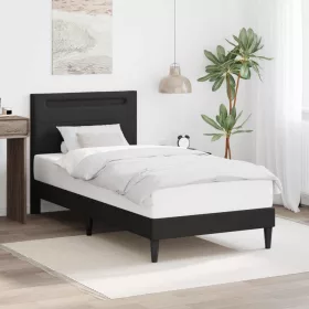    Ágykeret LED szalagokkal fejtámlával Fekete 80 x 200 cm Műbőr