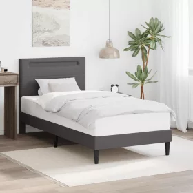    Ágykeret LED szalagokkal fejtámlával Szürke 90 x 190 cm Műbőr