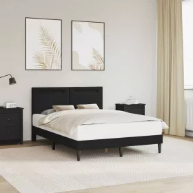    Ágykeret LED szalagokkal fejtámlával Fekete 140 x 190 cm Műbőr