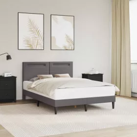    Ágykeret LED szalagokkal fejtámlával Szürke 160 x 200 cm Műbőr