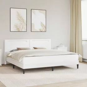    Ágykeret LED szalagokkal fejtámlával Fehér 200 x 200 cm Műbőr