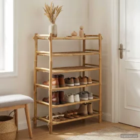  Cipőtartó polcokkal Természetes 6-szintes Bambusz