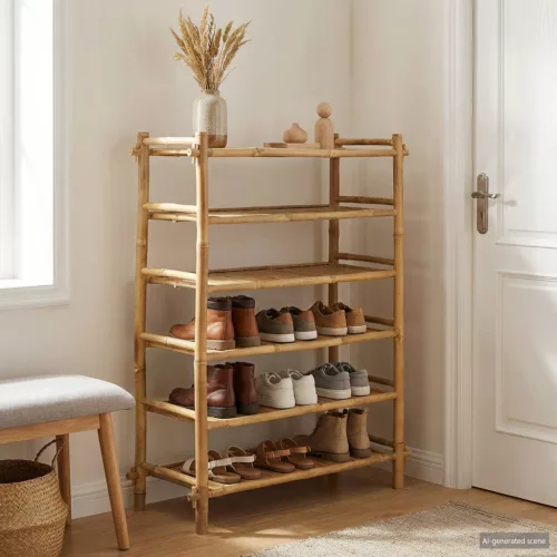  Cipőtartó polcokkal Természetes 6-szintes Bambusz