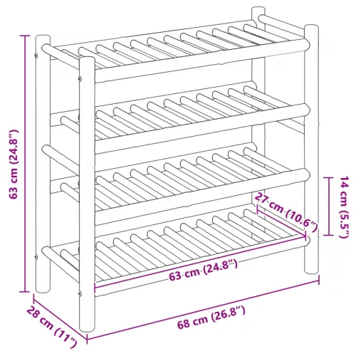 Cipőtartó polcokkal Természetes 68 x 28 x 63 cm Bambusz