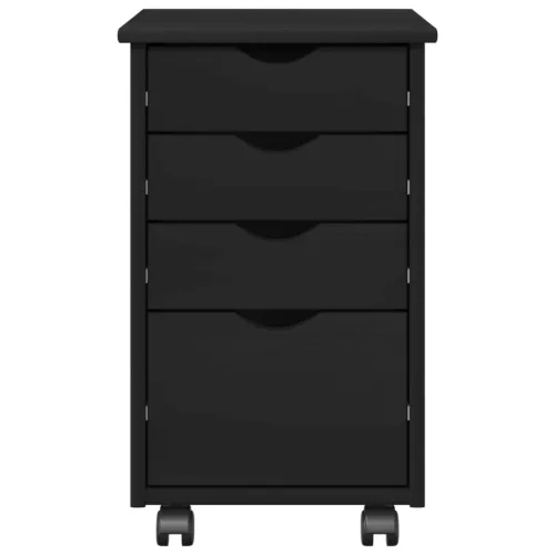  Görgős szekrény kerékkel Fekete 34 x 39 x 56 cm Tömör fenyőfa