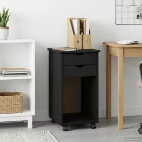    Görgős szekrény kerékkel Fekete 34 x 39 x 65,5 cm Tömör fenyő
