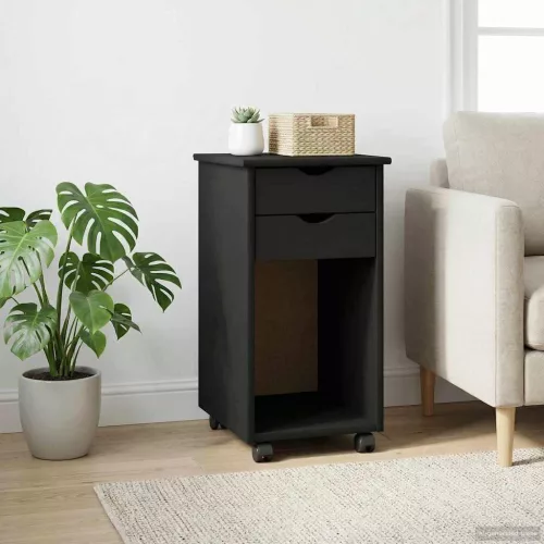  Görgős szekrény kerékkel Fekete 34 x 39 x 65,5 cm Tömör fenyő