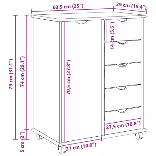  Görgős szekrény Méz barna 63,5 x 39 x 79 cm Tömör fenyőfa
