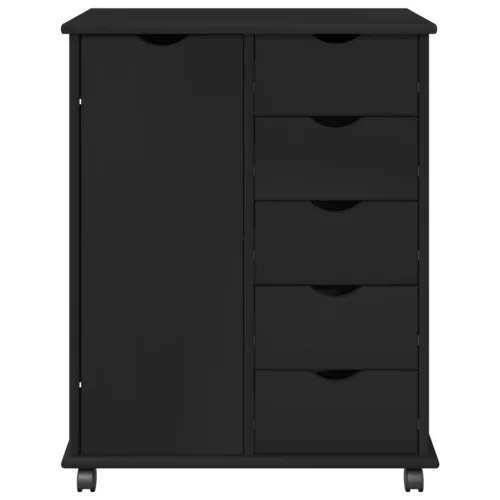  Görgős szekrény kerékkel Fekete 63,5 x 39 x 79 cm Tömör fenyőfa