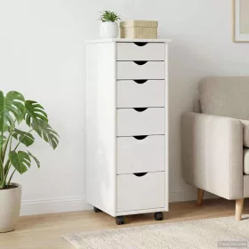    Görgős szekrény kerékkel Fehér 34 x 39 x 93,5 cm Tömör fenyőfa