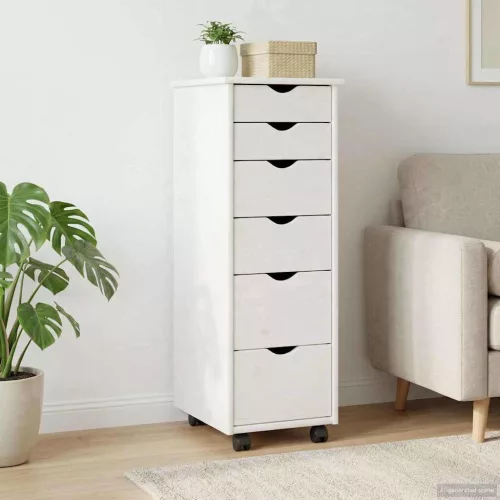  Görgős szekrény kerékkel Fehér 34 x 39 x 93,5 cm Tömör fenyőfa