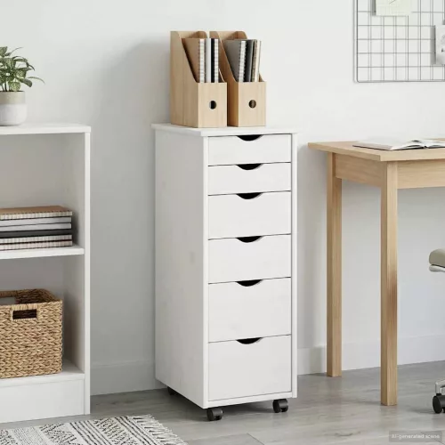  Görgős szekrény kerékkel Fehér 34 x 39 x 93,5 cm Tömör fenyőfa