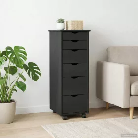    Görgős szekrény kerékkel Fekete 34 x 39 x 93,5 cm Tömör fenyőfa