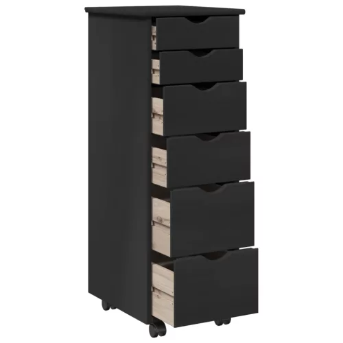  Görgős szekrény kerékkel Fekete 34 x 39 x 93,5 cm Tömör fenyőfa