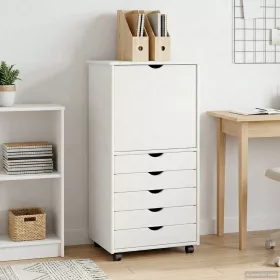    Görgős szekrény kerékkel Fehér 53 x 39 x 103 cm Tömör fenyőfa