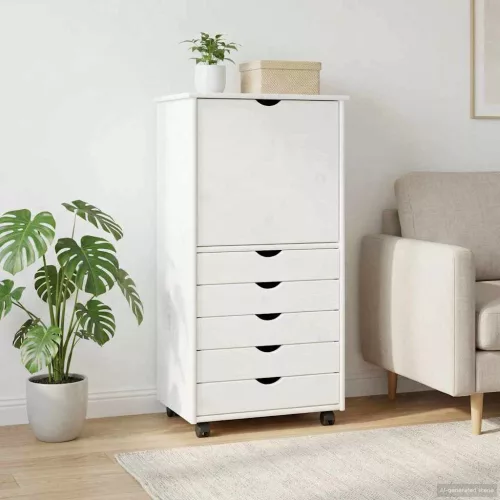  Görgős szekrény kerékkel Fehér 53 x 39 x 103 cm Tömör fenyőfa