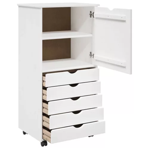  Görgős szekrény kerékkel Fehér 53 x 39 x 103 cm Tömör fenyőfa