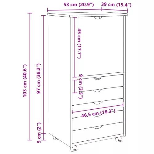  Görgős szekrény kerékkel Szürke 53 x 39 x 103 cm Tömör fenyőfa