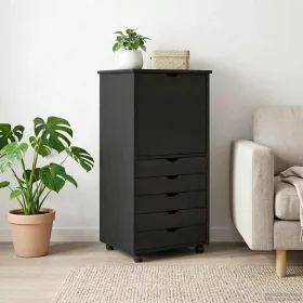    Görgős szekrény kerékkel Fekete 53 x 39 x 103 cm Tömör fenyőfa