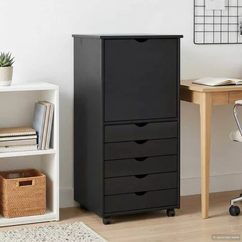  Görgős szekrény kerékkel Fekete 53 x 39 x 103 cm Tömör fenyőfa