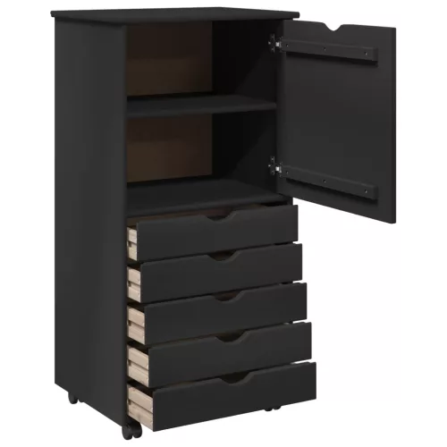  Görgős szekrény kerékkel Fekete 53 x 39 x 103 cm Tömör fenyőfa