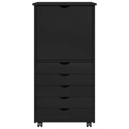  Görgős szekrény kerékkel Fekete 53 x 39 x 103 cm Tömör fenyőfa