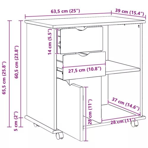  Görgős szekrény Méz barna 63,5 x 39 x 65,5 cm Tömör fenyőfa