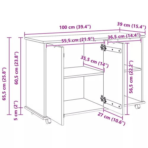  Görgős szekrény Méz barna 100 x 39 x 65,5 cm Tömör fenyőfa