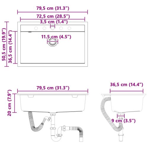  Mosogató Fehér 795 x 505 mm 80% kvarc és 20% gyanta