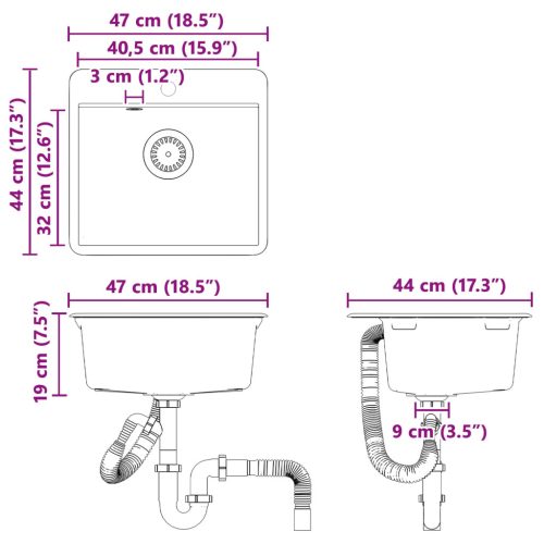  Mosogató Bézs 470 x 440 mm Gránit