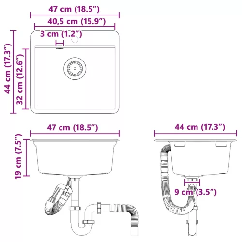 Mosogató Fehér 470 x 440 mm Gránit