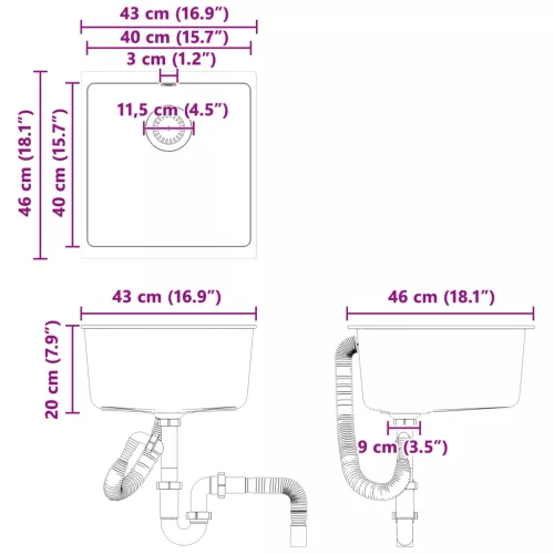  Mosogató Fehér 430 x 460 mm 80% Kvarc és 20% Gyanta