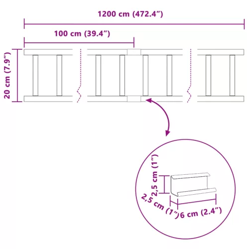  Tető havazásvédő 1200 x 2,5 x 20 cm Acél
