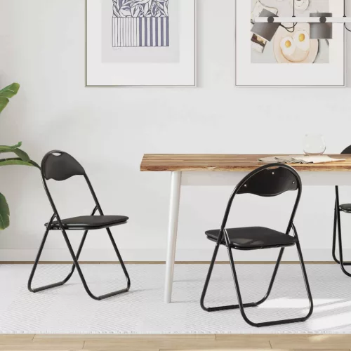  Összecsukható szék 2 pcs Fekete 48 x 43,5 x 81 cm Műbőr