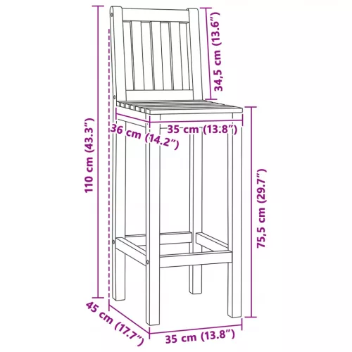  Bárszék 2 pcs Kezeletlen 35 x 45 x 110 cm Tömör Teakfa