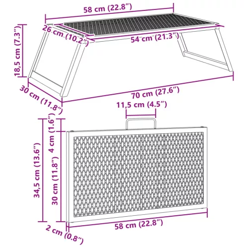  Összecsukható Kemping Grill Fekete 58 x 31 x 2 cm Ötvözött Acél