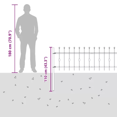  Tüskés kerítés Fekete 200 x 130 cm Porszórt acél
