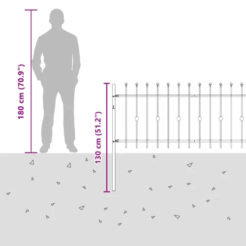  Tüskés kerítés Fekete 200 x 130 cm Porszórt acél