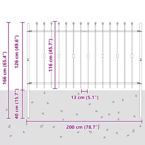  Tüskés kerítés Fekete 200 x 130 cm Porszórt acél