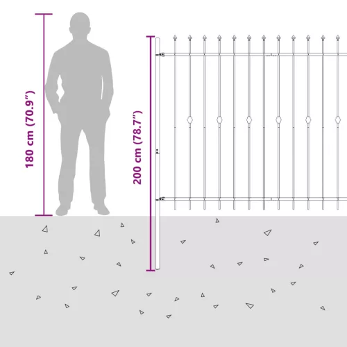  Tüskés kerítés Fekete 200 x 200 cm Porszórt acél