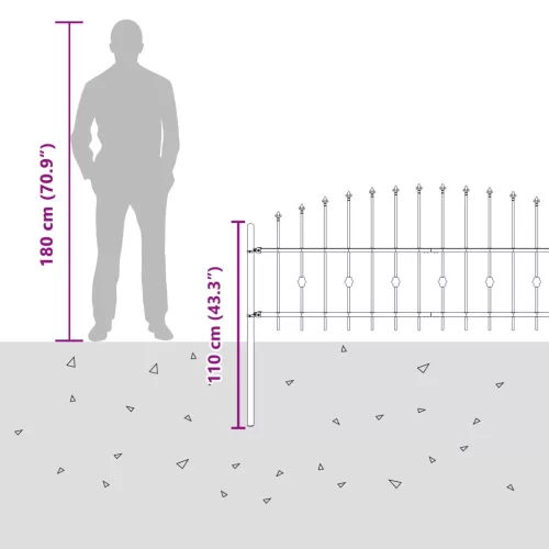  Tüskés kerítés Fekete 200 x 130 cm Porszórt acél