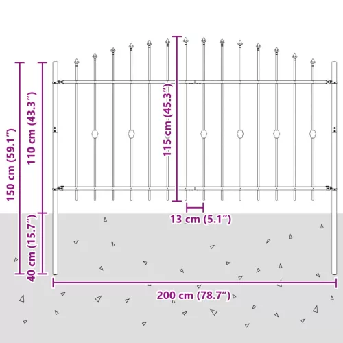  Tüskés kerítés Fekete 200 x 150 cm Porszórt acél