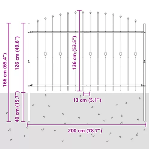  Tüskés kerítés Fekete 200 x 130 cm Porszórt acél