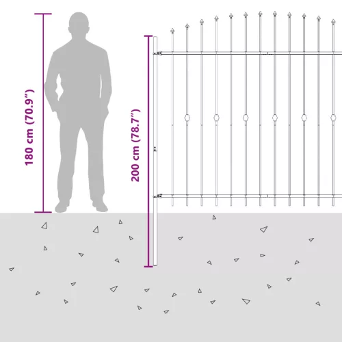  Tüskés kerítés Fekete 200 x 200 cm Porszórt acél