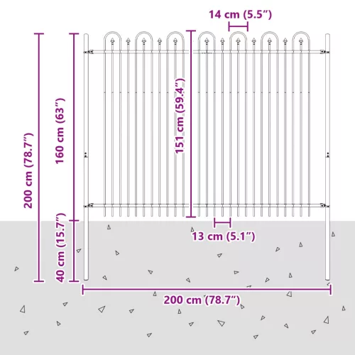  Tüske Íves Kerítés Fekete 200 x 200 cm Porszórt acél